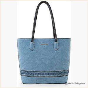 Large Vegan Leather Tote Bag with Back Zipper Pocket and Multiple Compartments